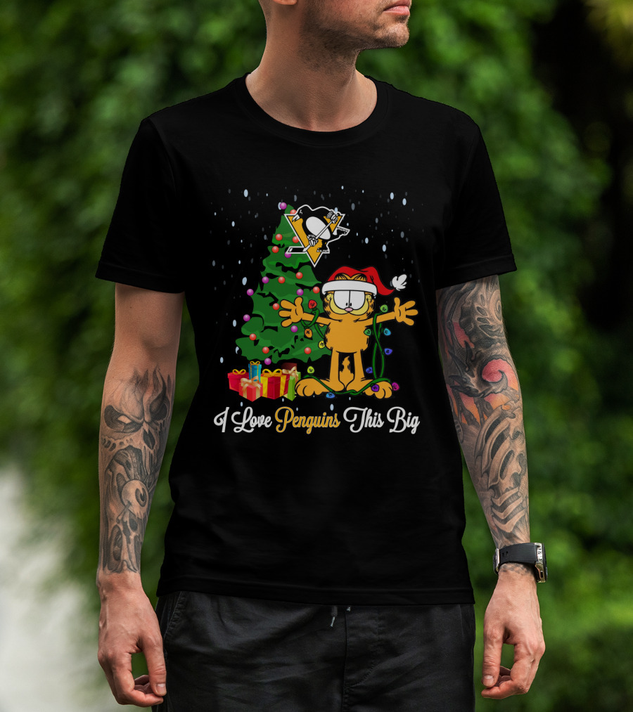 I Love Penguins This Big Christmas Garfield Nhl Holiday Pittsburgh T-Shirt