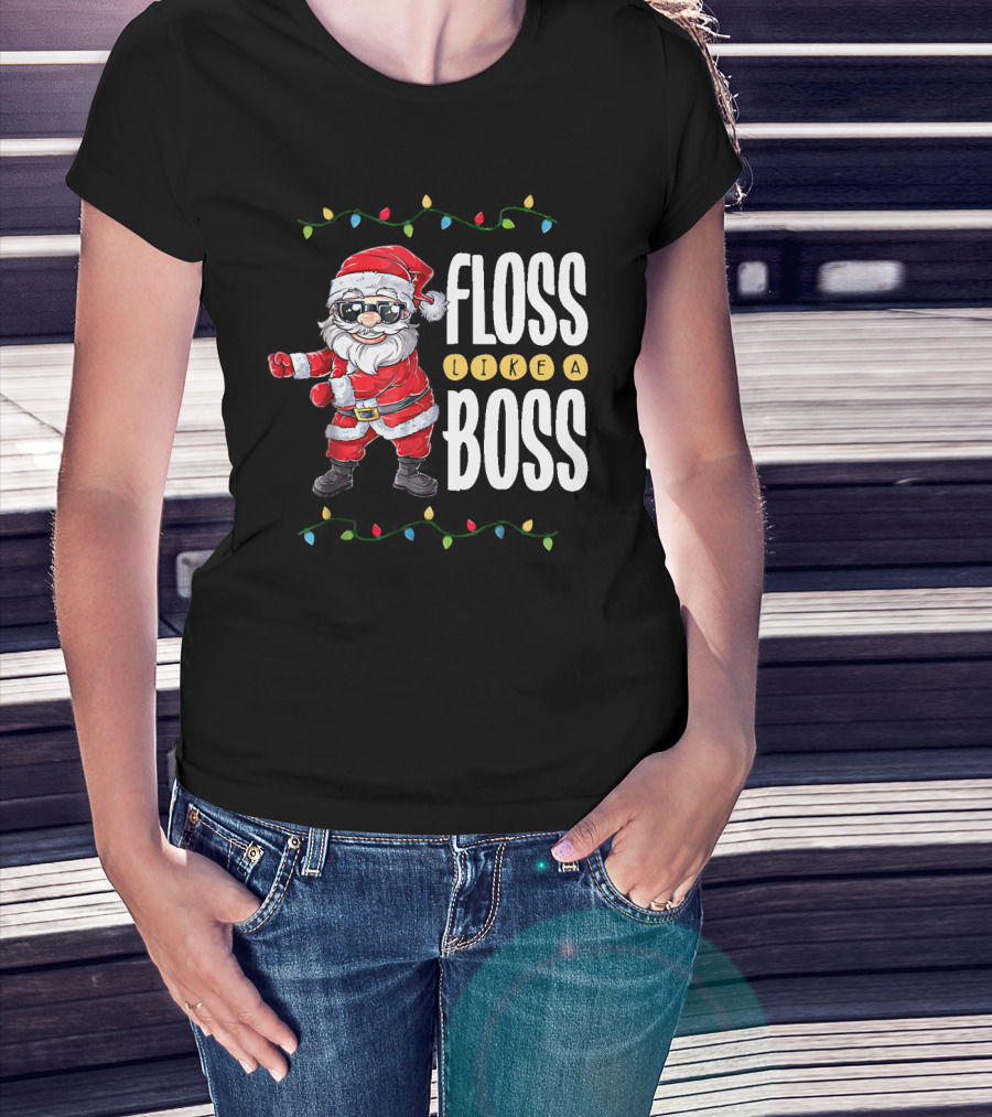 Floss Like A Boss Santa Dancing With Christmas Lights T-Shirt