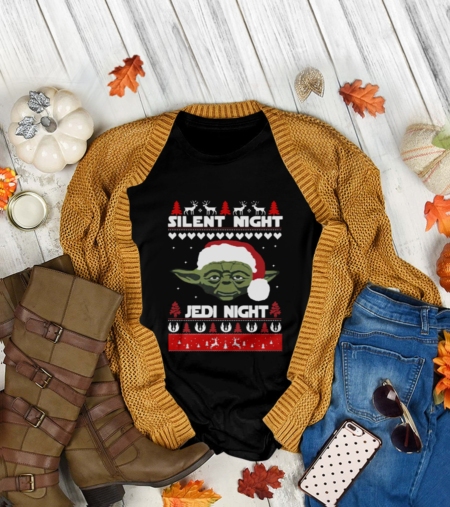 Silent Night Jedi Night Yoda Christmas Star Wars Sweater Holiday Reindeer T-Shirt