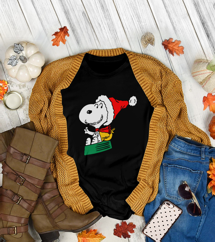 Snoopy Santa Sleigh Holiday Fun T-Shirt