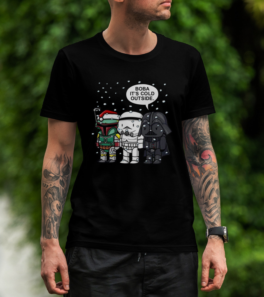 Star Wars Christmas Boba It's Cold Outside Boba Fett Stormtrooper Darth Vader Snowflakes T-Shirt