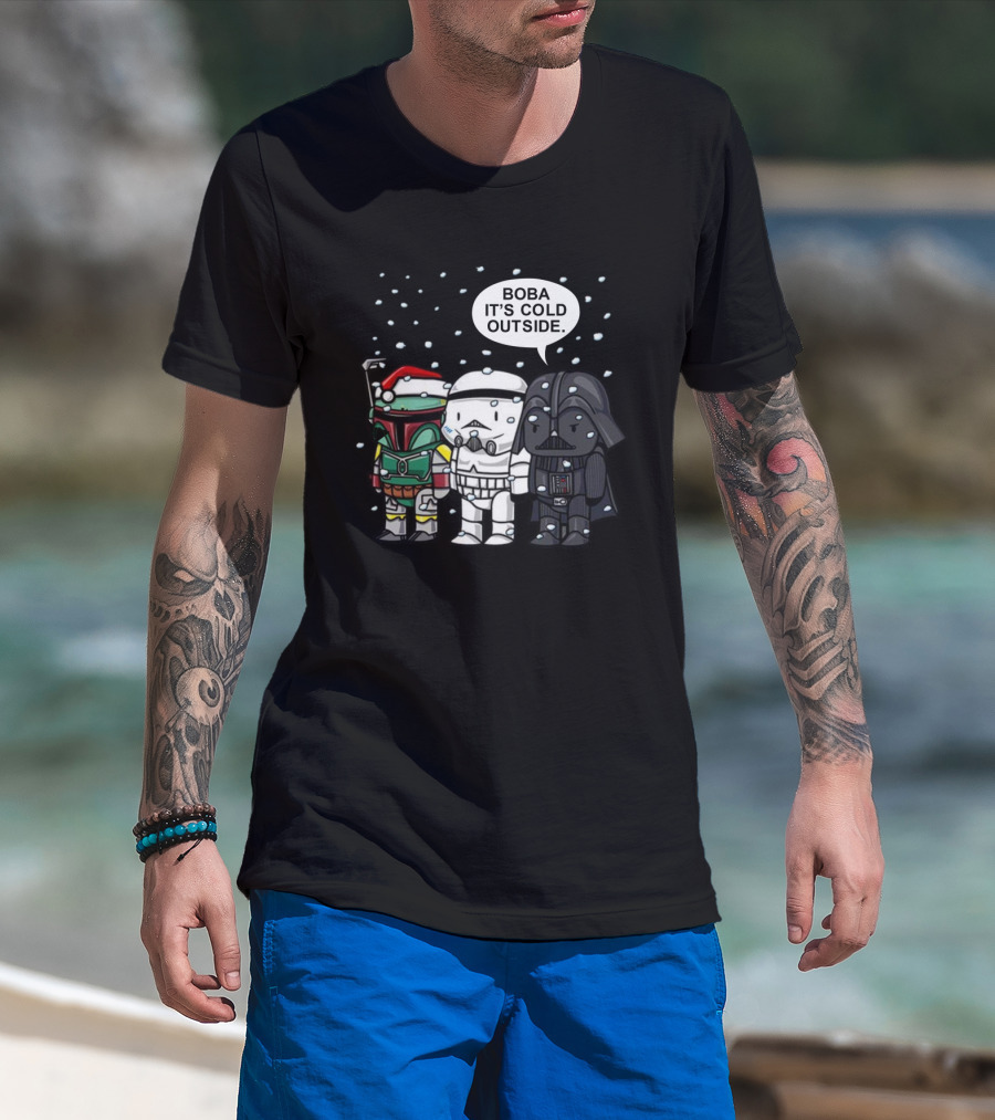 Star Wars Christmas Boba It's Cold Outside Boba Fett Stormtrooper Darth Vader Snowflakes T-Shirt