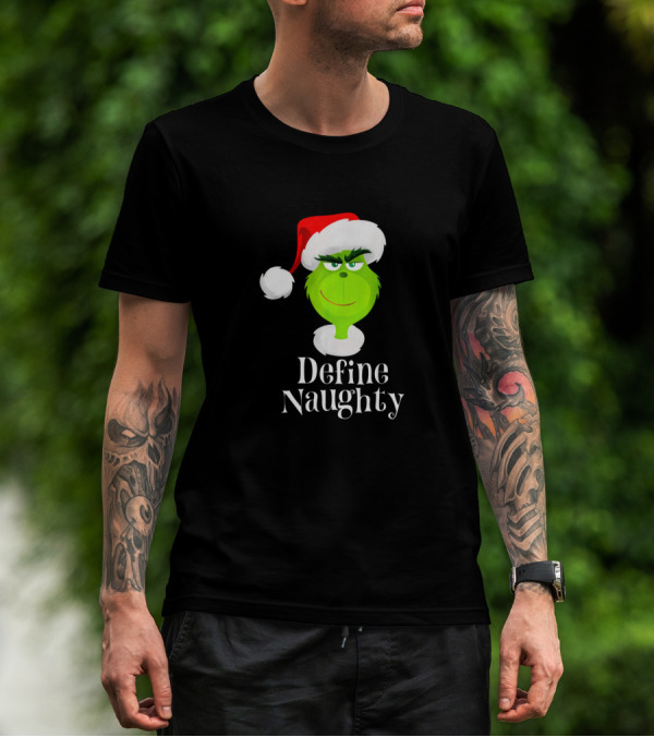 The Grinch Define Naughty Santa Hat Smirk Christmas T-Shirt