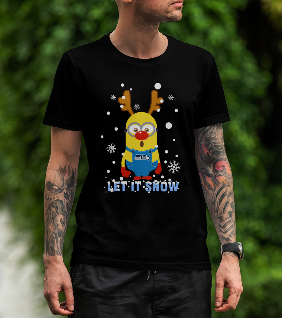 Let It Snow Minion Seattle Seahawks Christmas Fun T-Shirt