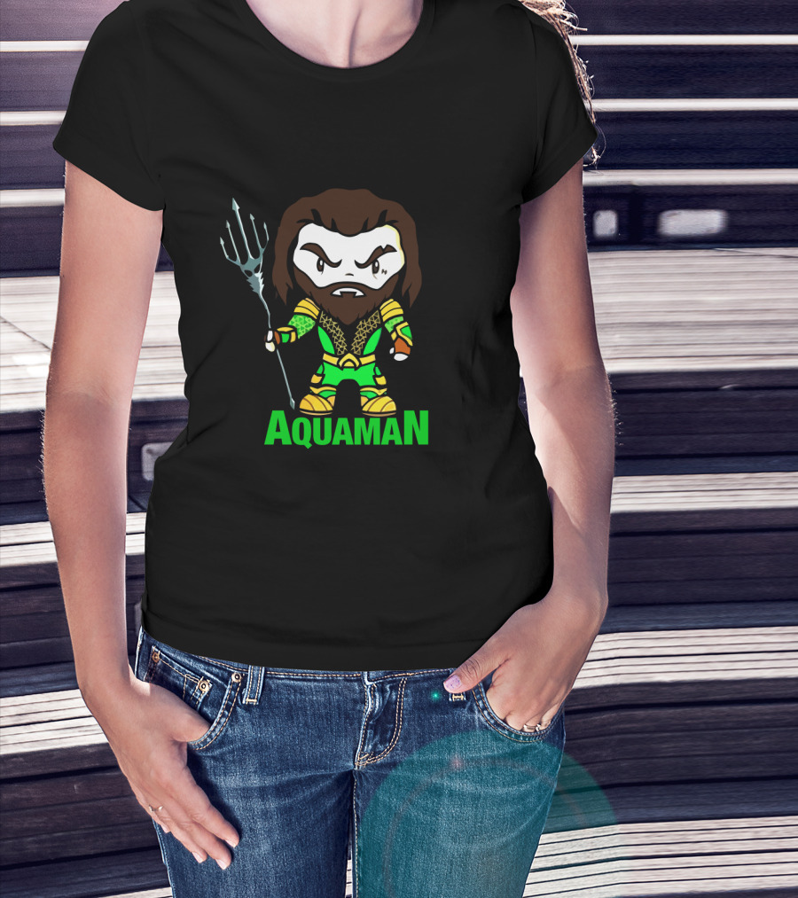 Aquaman Cartoon Character Holding Trident Bright Green T-Shirt