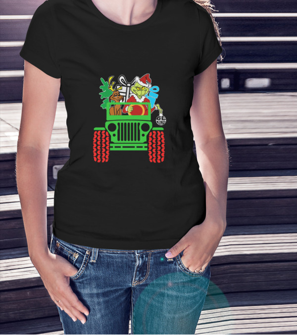 Be Kind Christmas Grinch And Dog In Jeep With Gifts T-Shirt