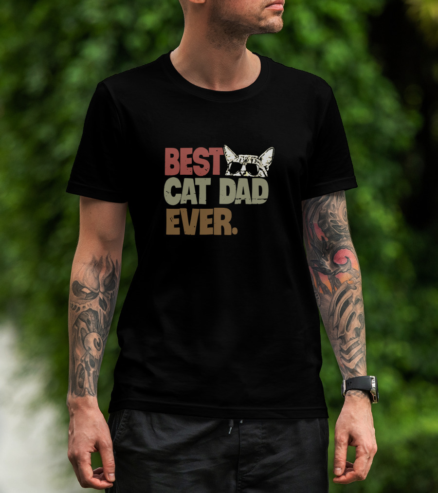 Best Cat Dad Ever Sunglasses Cool Cat T-Shirt