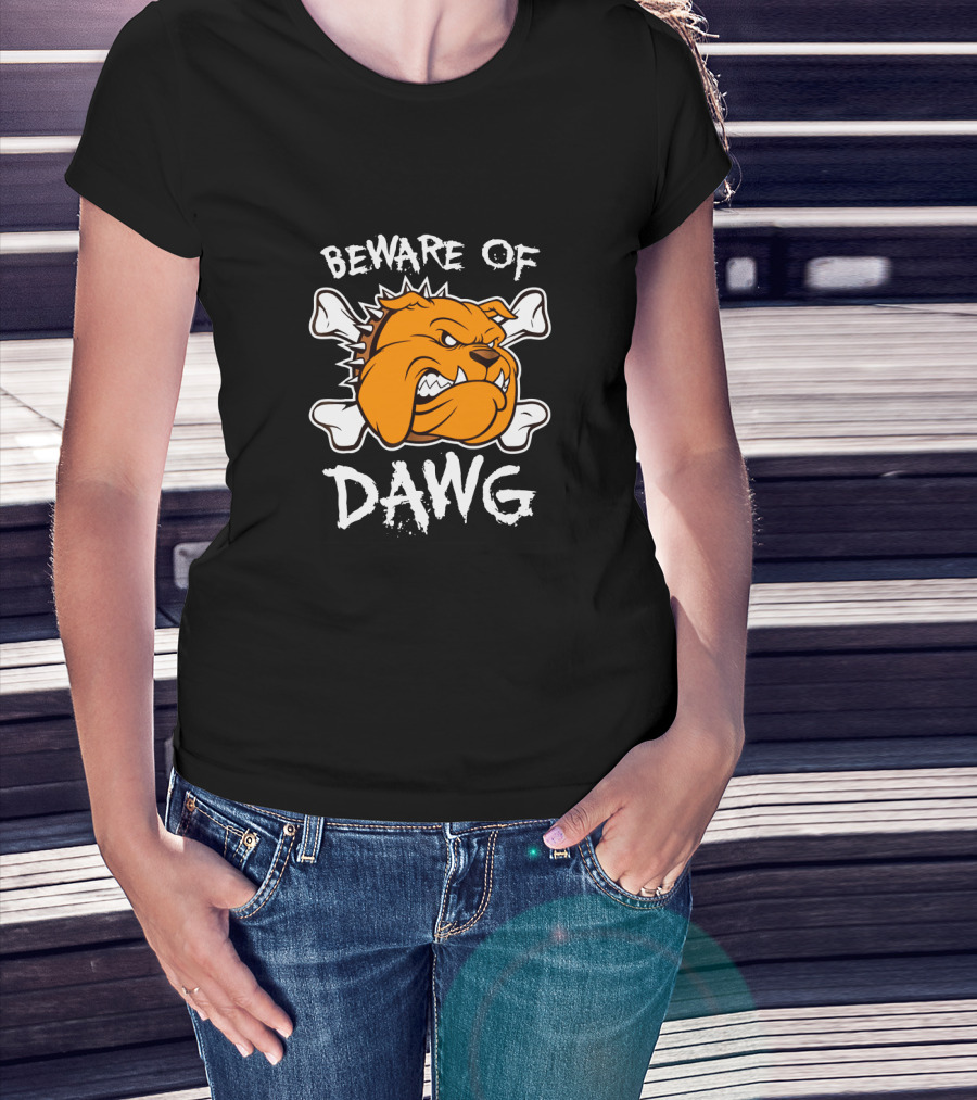 Beware Of Dawg Cleveland Football Bulldog With Bones T-Shirt