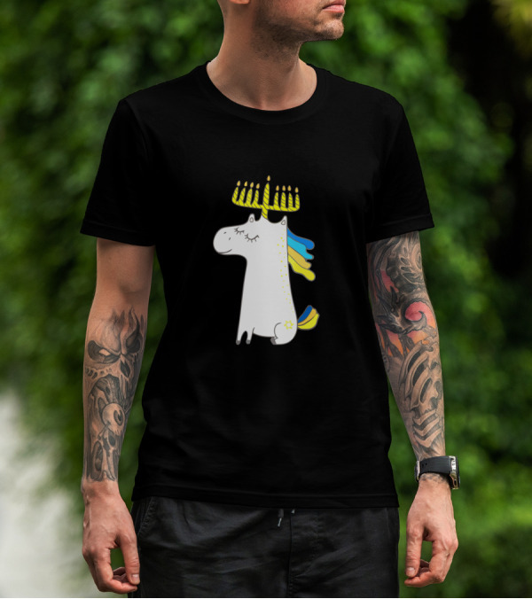 Unicorn With Menorah Horn And Star T-Shirt