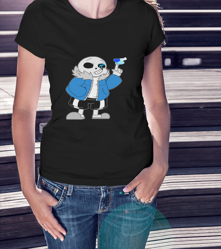 Sans Undertale Character With Blue Heart And Skeleton Jacket Look T-Shirt