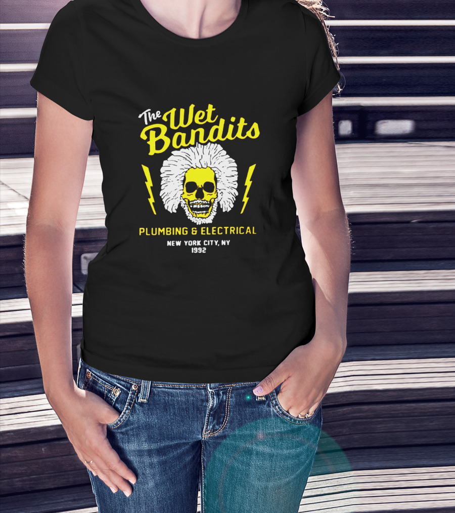 The Wet Bandits Plumbing And Electrical New York City Ny 1992 Skull With Lightning Bolts T-Shirt
