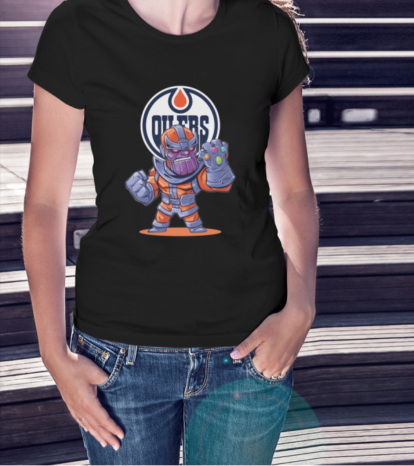 Thanos In Edmonton Oilers Colors Standing Strong With Oilers T-Shirt