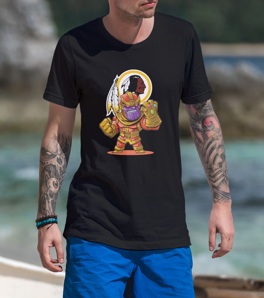 Thanos In Washington Redskins Colors With Infinity Gauntlet T-Shirt