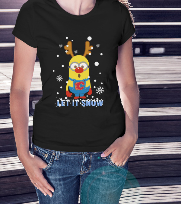 Calgary Flames Minion Xmas Let It Snow Hockey Fans T-Shirt