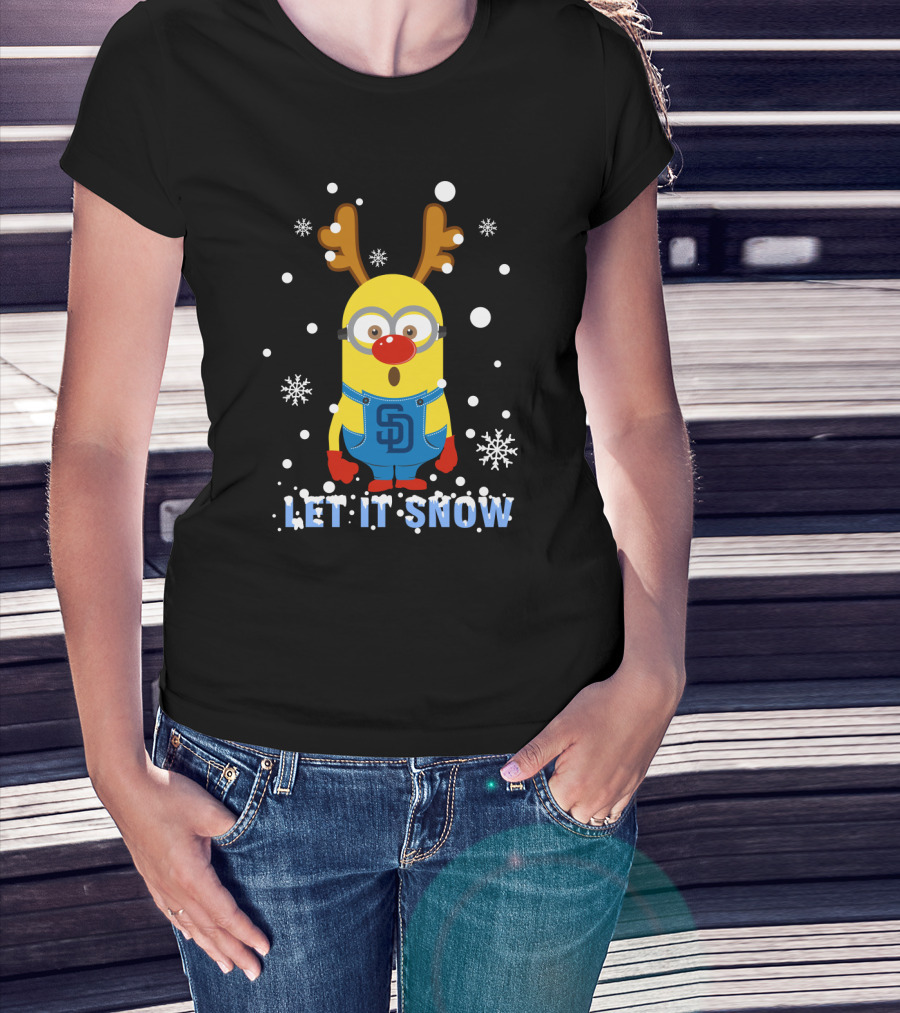 San Diego Padres Minion Reindeer Let It Snow Christmas Snowflakes T-Shirt