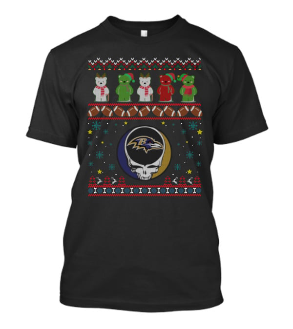 Baltimore Ravens Grateful Dead Bears Christmas T-Shirt