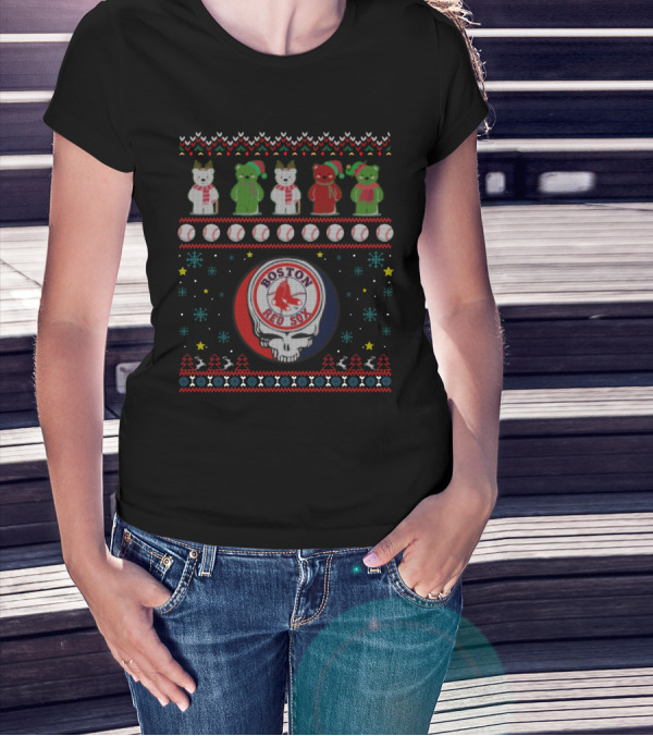 Boston Red Sox Grateful Dead Bears Ugly Christmas T-Shirt