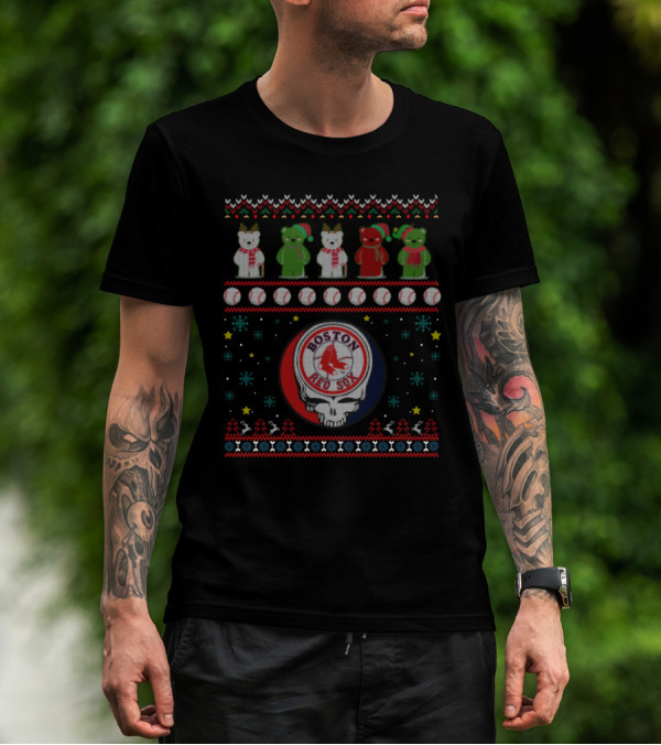 Boston Red Sox Grateful Dead Bears Ugly Christmas T-Shirt