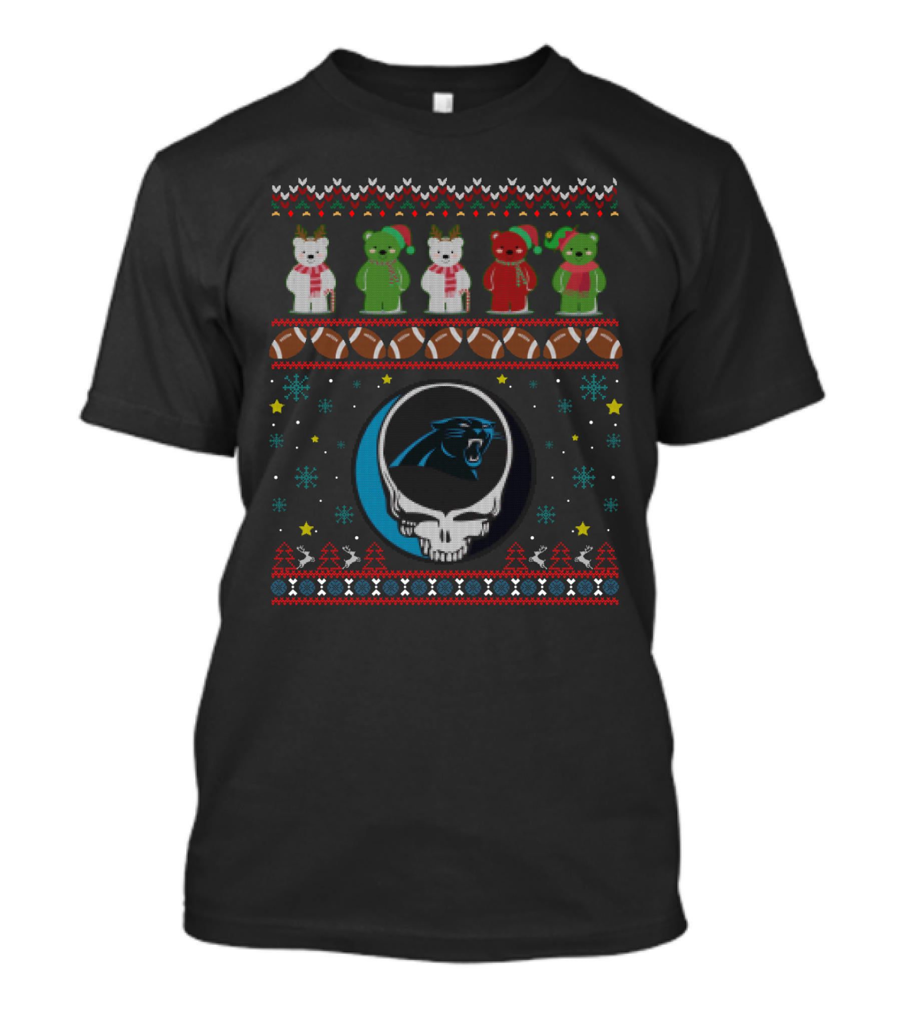 Carolina Panthers Grateful Dead Bears Christmas T-Shirt