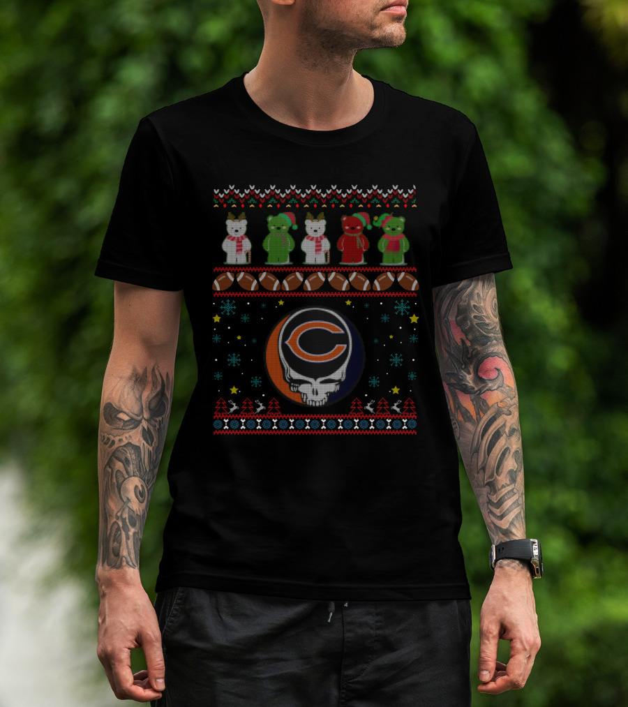 Chicago Bears Grateful Dead Bears Xmas Football T-Shirt