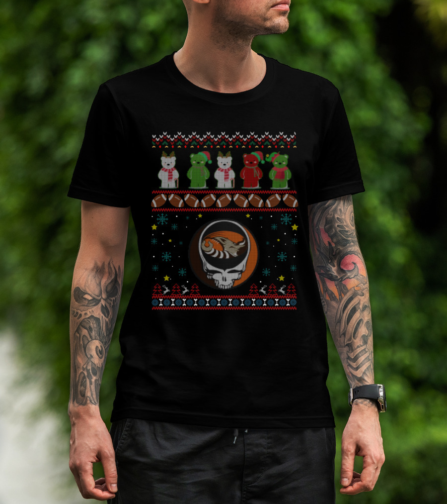 Cleveland Browns Bears Grateful Dead Christmas Football Skulls T-Shirt