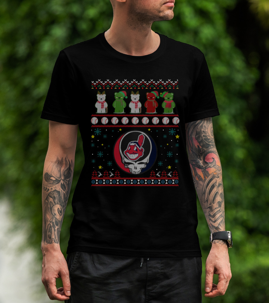 Cleveland Indians Grateful Dead Bears Ugly Christmas Sweater Baseball T-Shirt