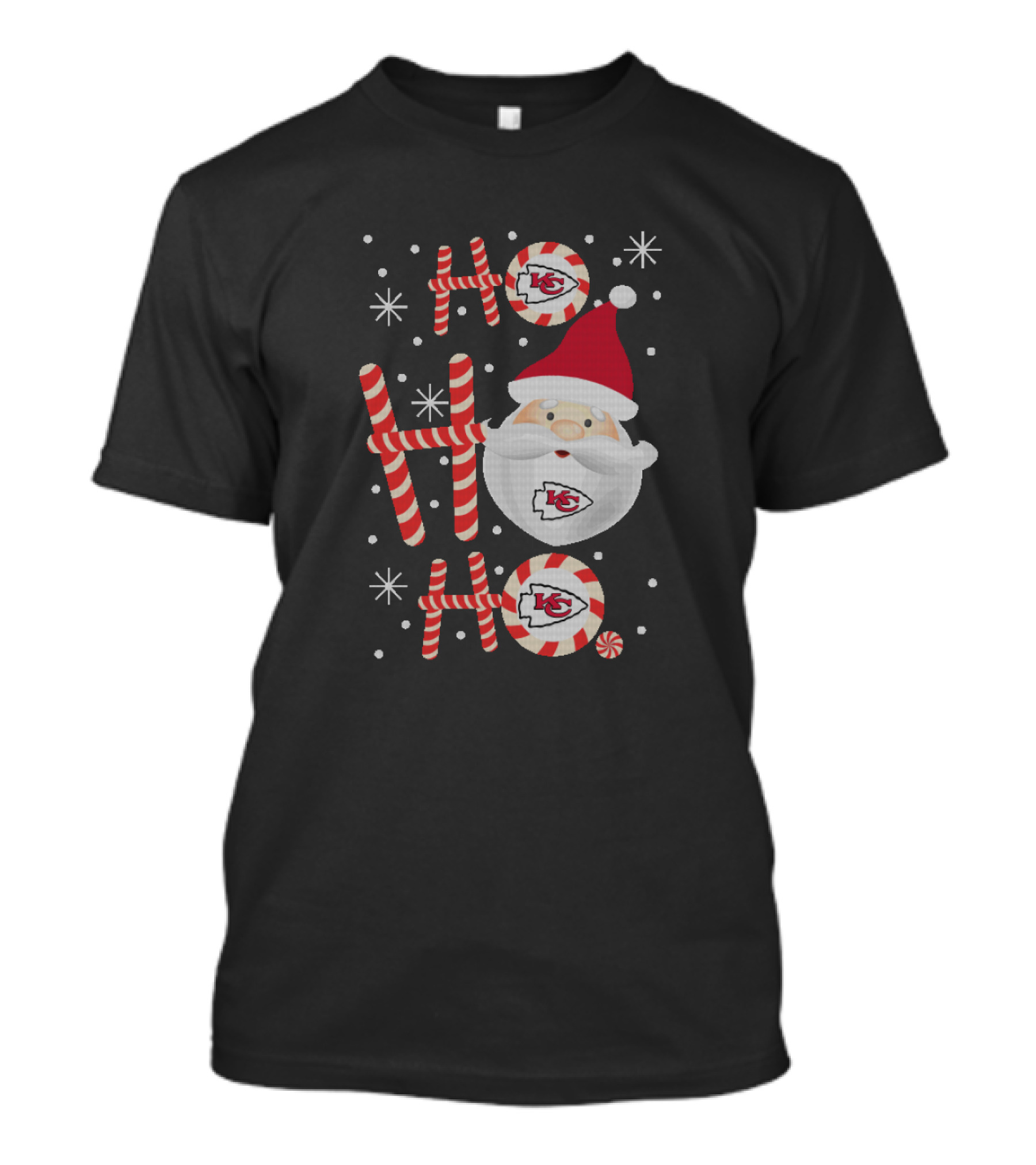 Ho Ho Ho Kansas City Chiefs Xmas Santa Peppermint Candy Cane T-Shirt