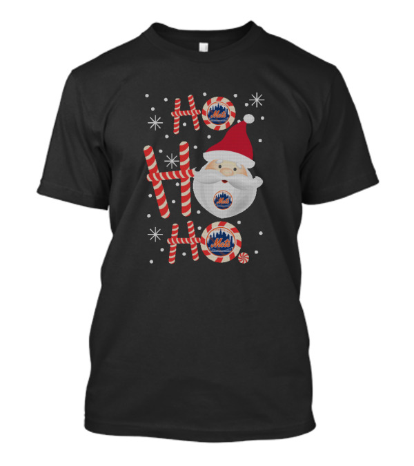 New York Mets Ho Ho Ho Christmas Santa Candy Cane T-Shirt