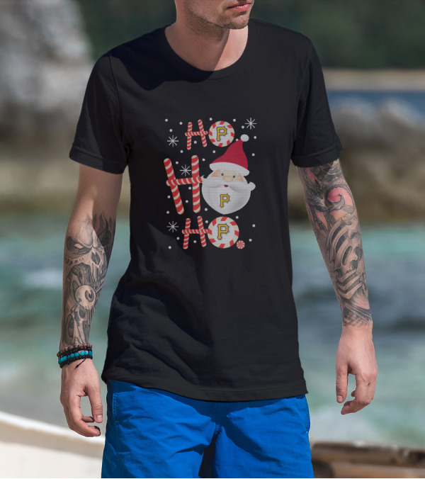 Pittsburgh Pirates Xmas Ho Ho Ho Santa Candy Cane Fans T-Shirt