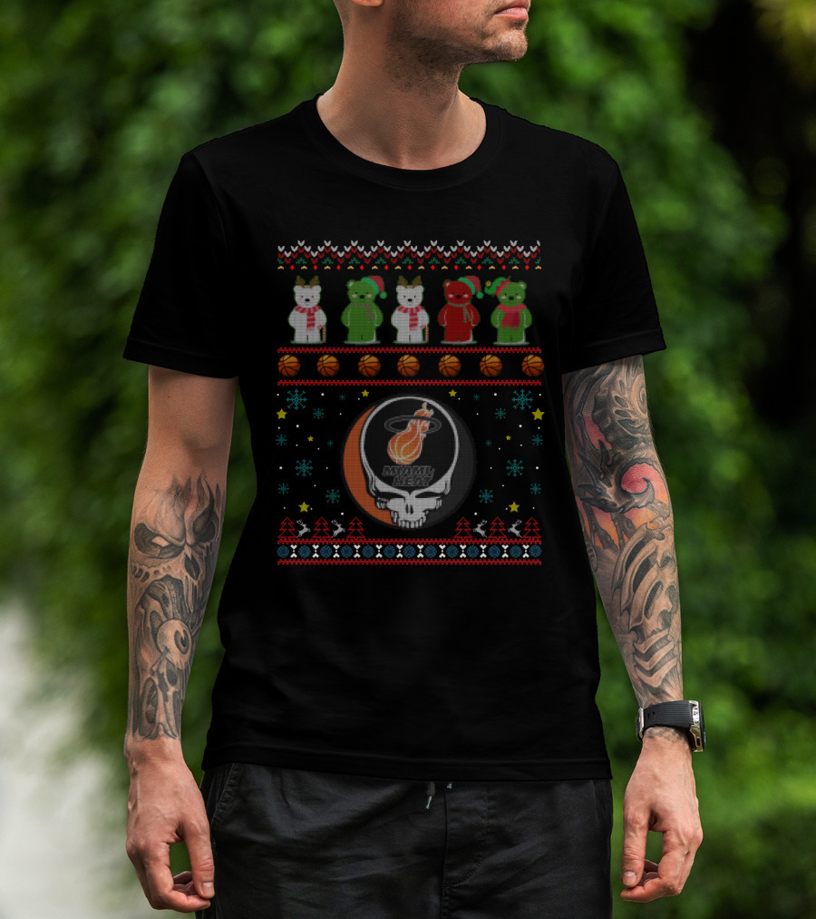 Miami Heat Grateful Dead Christmas Bears Basketball Holiday T-Shirt