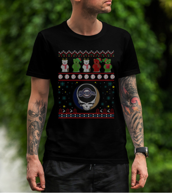 Milwaukee Brewers Grateful Dead Bears Christmas Baseball T-Shirt