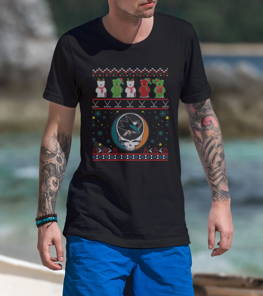 San Jose Sharks Grateful Dead Dancing Bears Steal Your Face Christmas T-Shirt