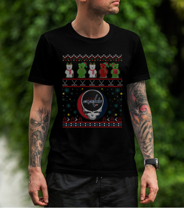 Washington Capitals Grateful Dead Bears Hockey Skull Holiday T-Shirt