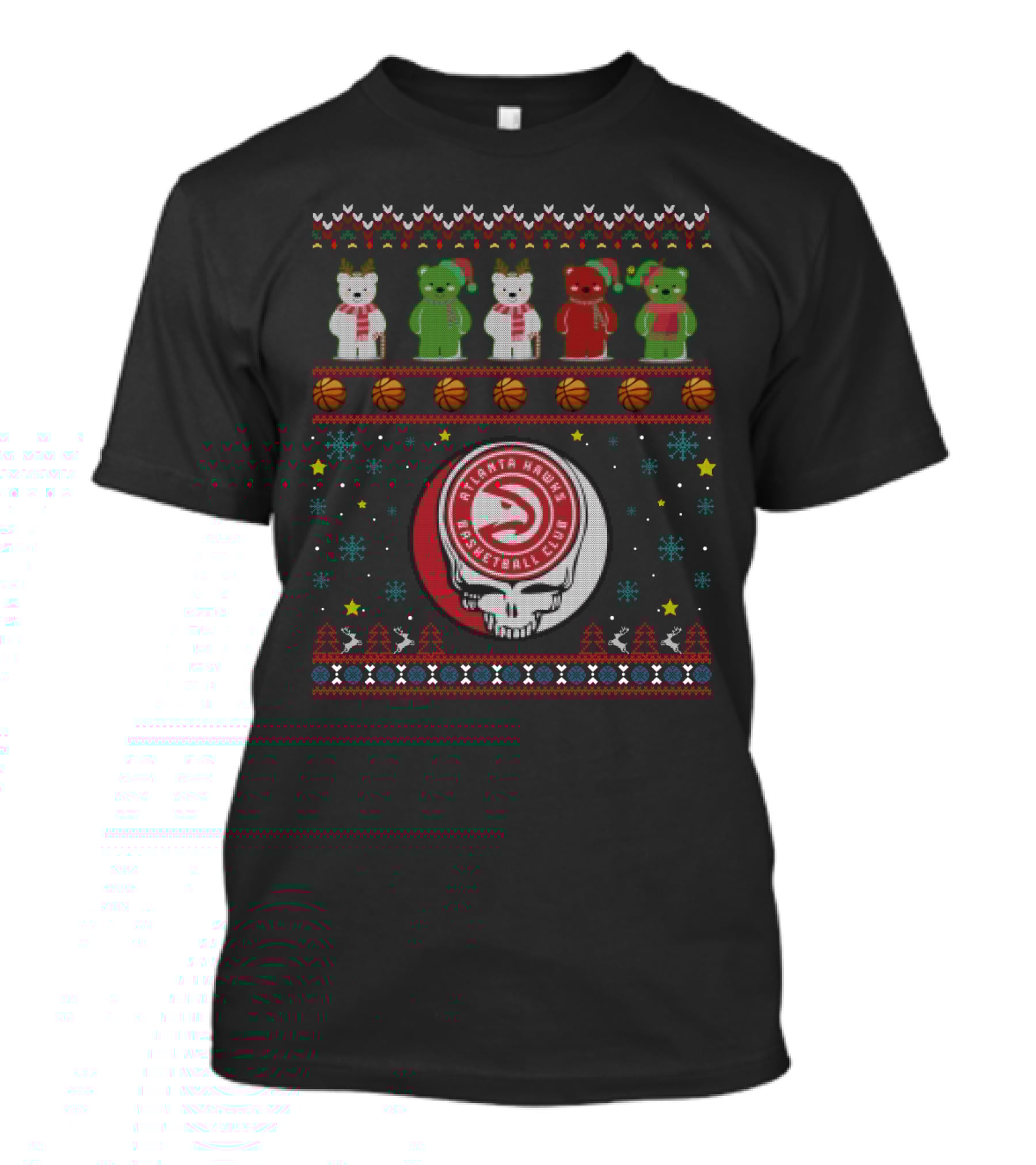 Atlanta Hawks Basketball Club Grateful Dead Bears Christmas T-Shirt