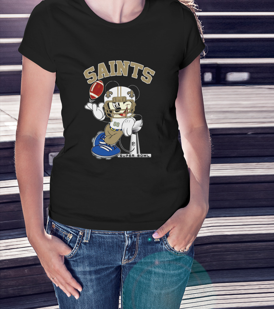 New Orleans Saints Mickey Mouse Nfl Super Bowl Football T-Shirt