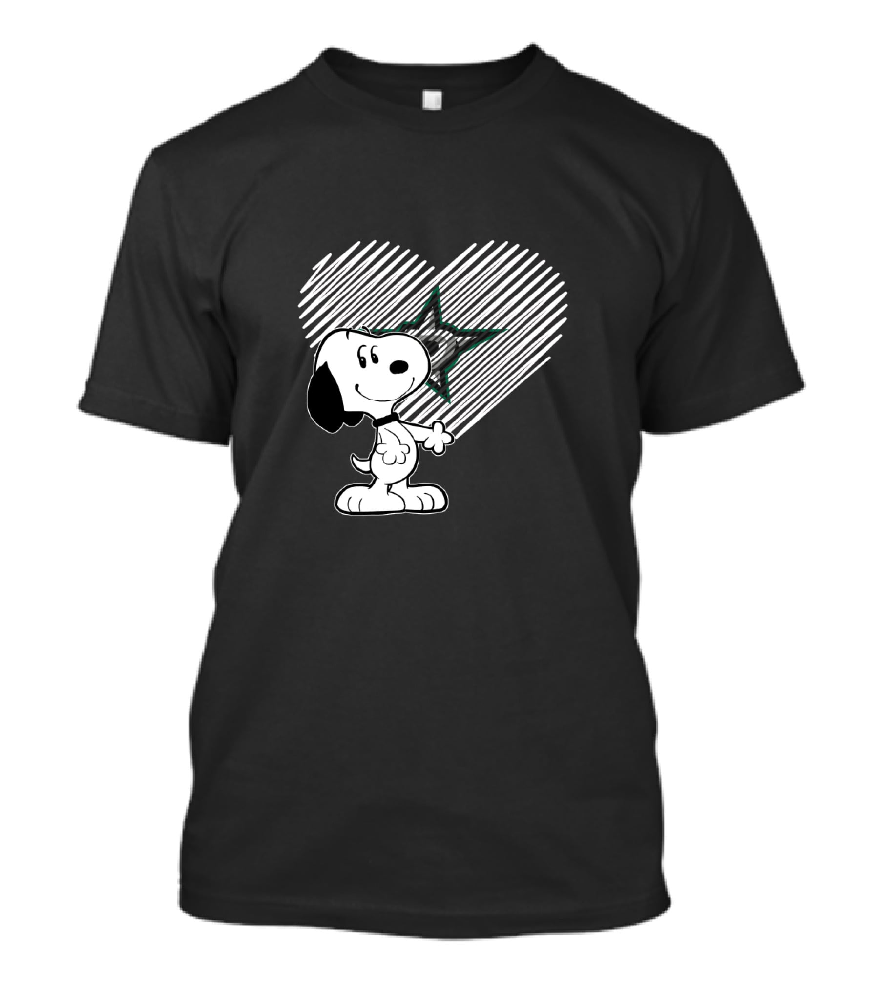 Snoopy Heart Drawing With Dallas Stars T-Shirt