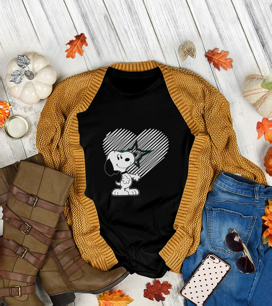 Snoopy Heart Drawing With Dallas Stars T-Shirt