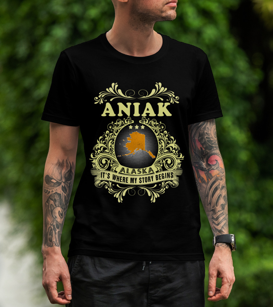 Aniak Alaska It's Where My Story Begins - Ornate Map T-Shirt