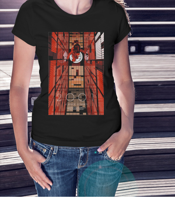 Futuristic Space Exploration In Red Hallway - 2001: A Space Odyssey T-Shirt