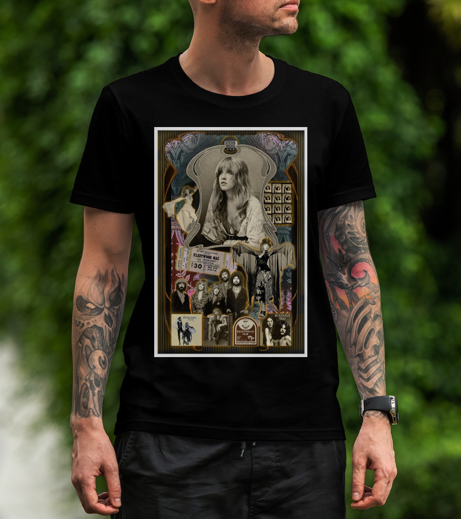 Stevie Nicks Fleetwood Mac Collage With Vintage Photos And Concert Ticket T-Shirt
