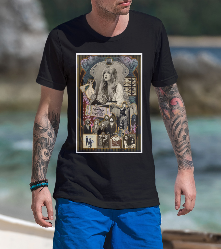 Stevie Nicks Fleetwood Mac Collage With Vintage Photos And Concert Ticket T-Shirt