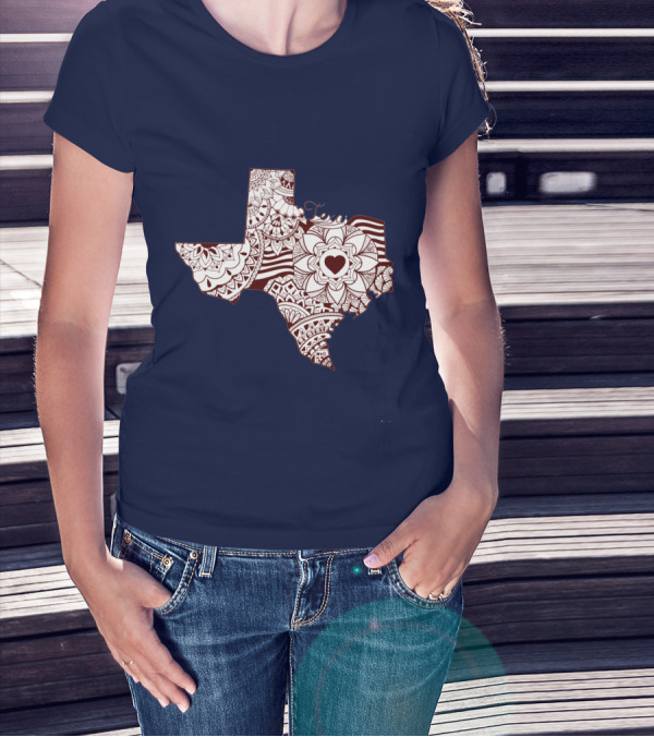 Texas Heart Mandala Pattern Map T-Shirt