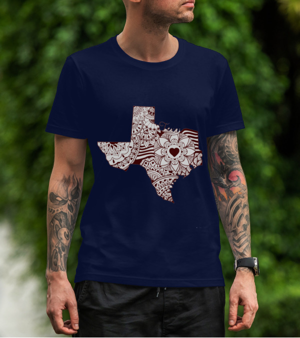 Texas Heart Mandala Pattern Map T-Shirt