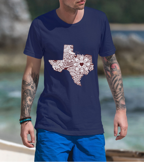 Texas Heart Mandala Pattern Map T-Shirt