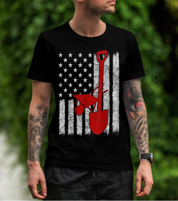 American Flag Garden Tools Wheelbarrow Shovel T-Shirt