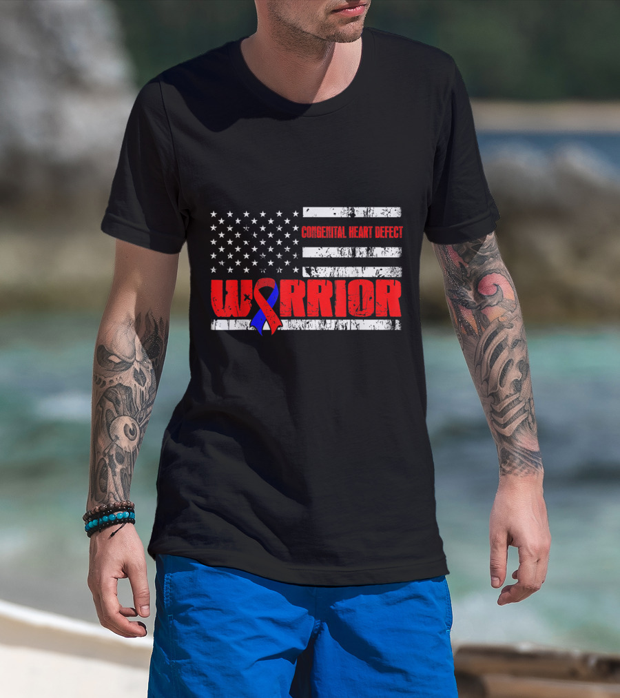 Congenital Heart Defect Warrior USA Flag Awareness T-Shirt