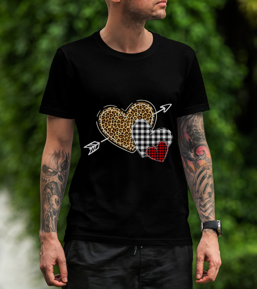 Leopard Buffalo Plaid Heart Valentine Day Arrow T-Shirt