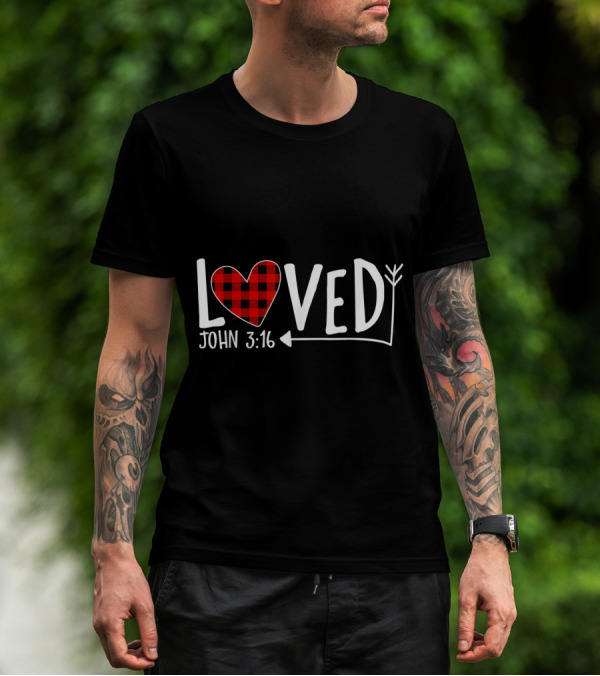 Loved John 3:16 Buffalo Plaid Heart Arrow T-Shirt