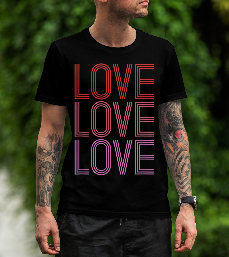 LOVE LOVE LOVE Bold Neon Typography T-Shirt
