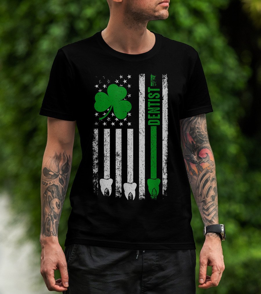 American Flag Shamrock Dentist With Teeth And Stripes T-Shirt